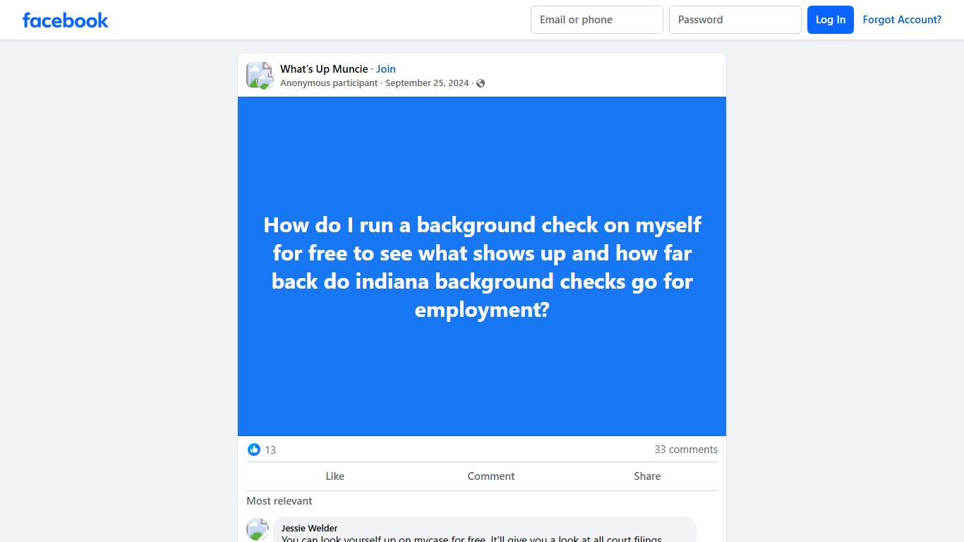 What's Up Muncie | How do I run a background check on myself for free to see what shows up and how far back do indiana background checks go for employment | Facebook